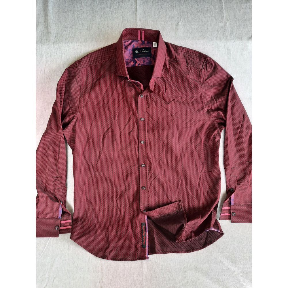 Robert Graham Men 2XL Como Lined‎ Shirt Diamond Pattern Maroon Modern Americana